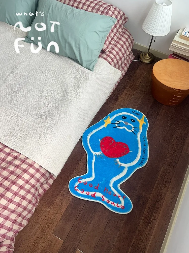 Seal-themed Floor Mat, Bathroom Anti-slip Water-absorbing Mat, Bedroom Bedside Footrest, Plush Floor Mat, Cute and Fun Carpet