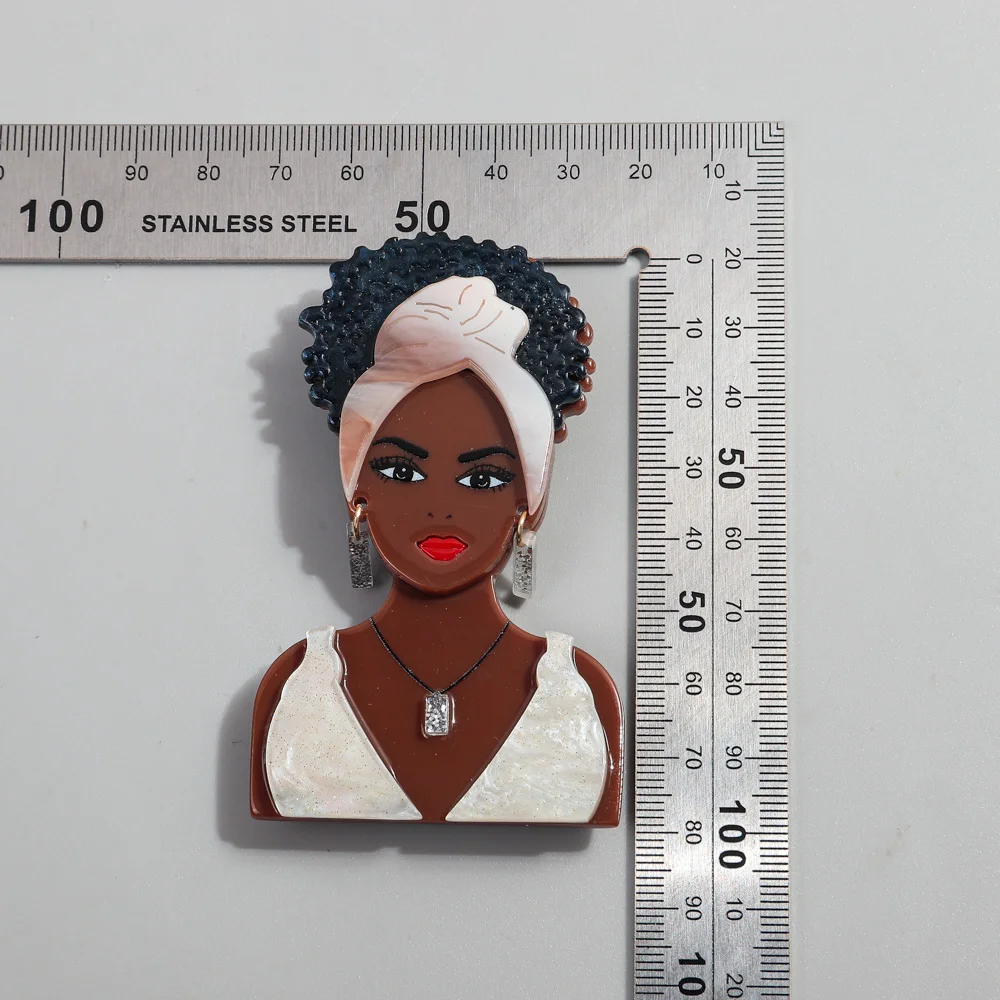 New Glitter Acrylic Bikini African Lady Brooches for Women 6-Color Beauty Black Girl Figure Brooch Lapel Pin Jewelry Accessories