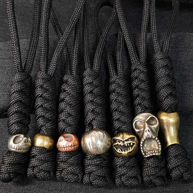 Paracord Braided Lanyard Retro copper Knife beads DIY Umbrella Rope Pendant Halloween Jack Pumpkin Bead creative Weave Keychain