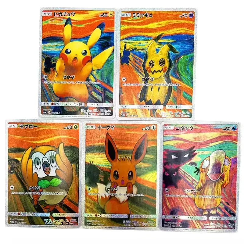 Pokémon Game Cards Coleção, Pikachu, Mimikyu, Rowlet, Psyduck, Eevee, O Grito Hobby, Colecionáveis, Toy Card, Presente de Aniversário, 5pcs por conjunto