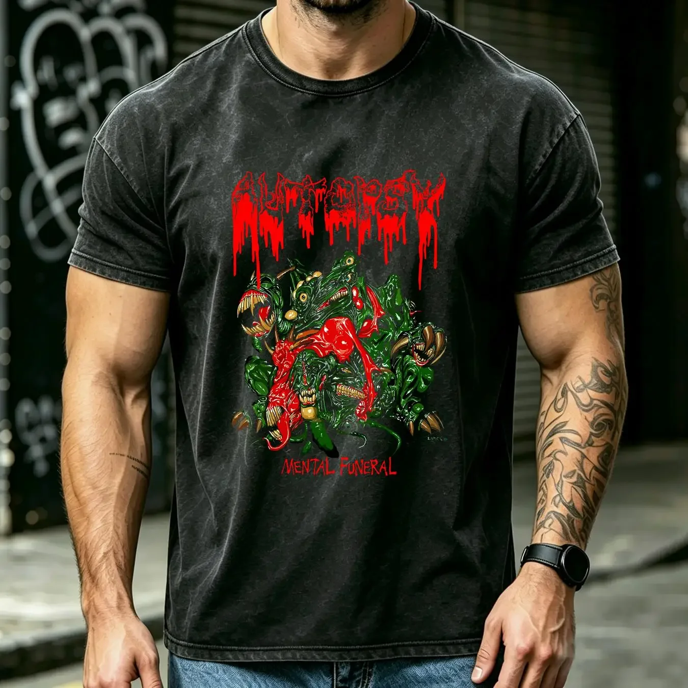washed T Shirt Rare Autopsy Mental Funeral SS896 long sleeves vintage Washed Stretched Breathable Slightly Casual Comfortable