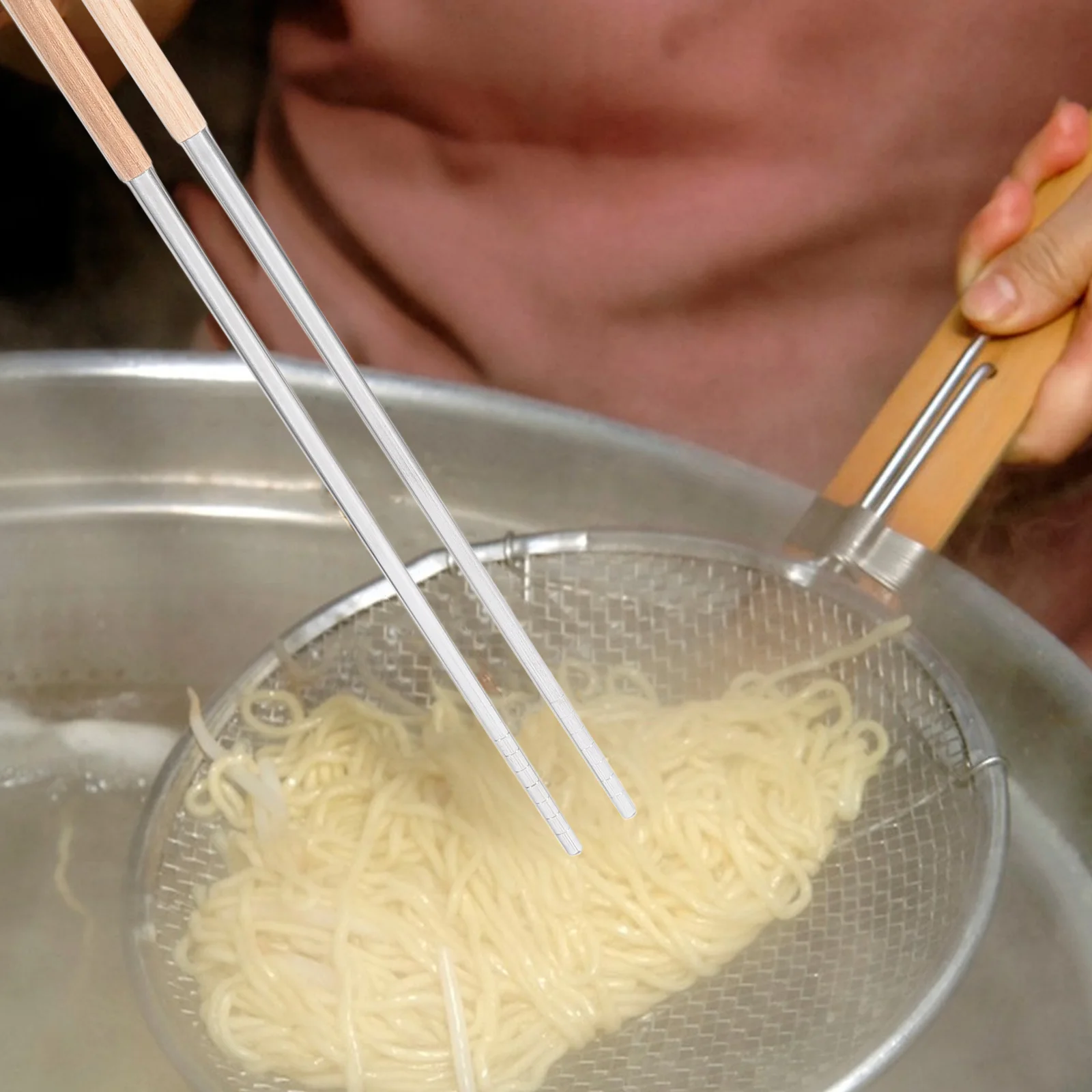

2Pairs Wooden Long Cooking Chopsticks Extended Frying Hot Pot Reusable Noodle Kitchen Safe Use Long Chopsticks for Cooking