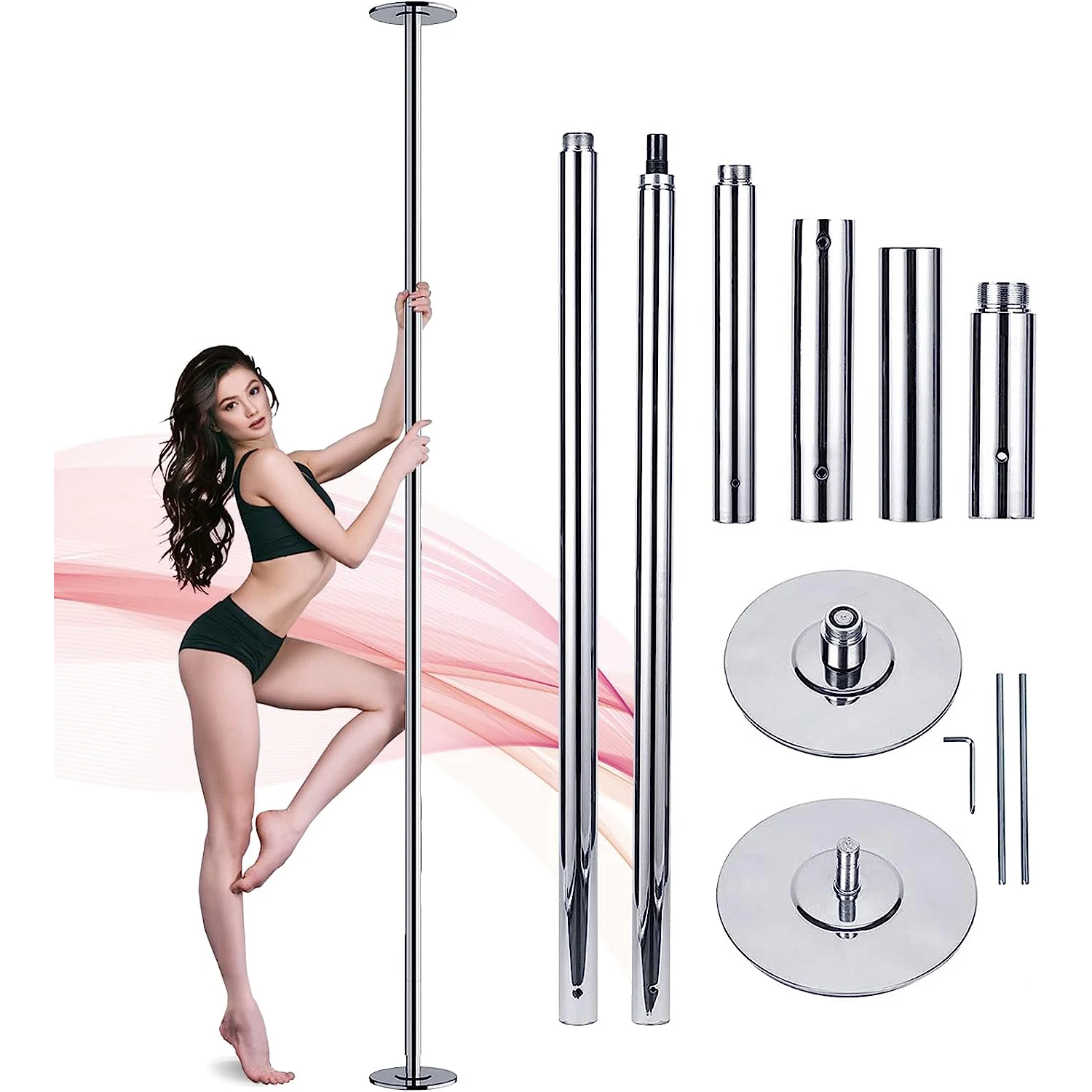 

360°Spinning Dancing Pole 7.35ft - 9.18ft Pro Equipment Fitness Pole Kit for Pole Dance Studio