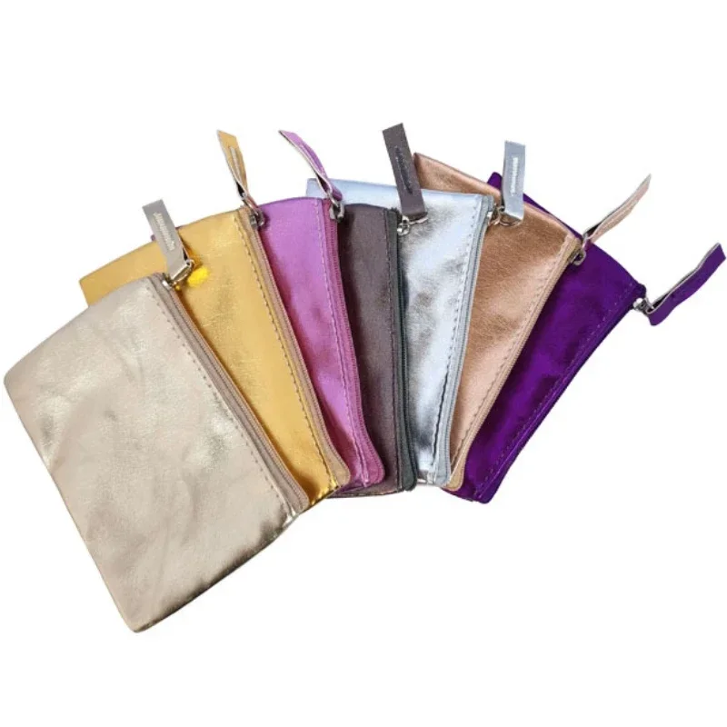Portable Cosmetic Bag PU Leather Coin Purse Korean Style Wallet Card Holder Zipper Coin Purse Solid Color Small Storage Bag