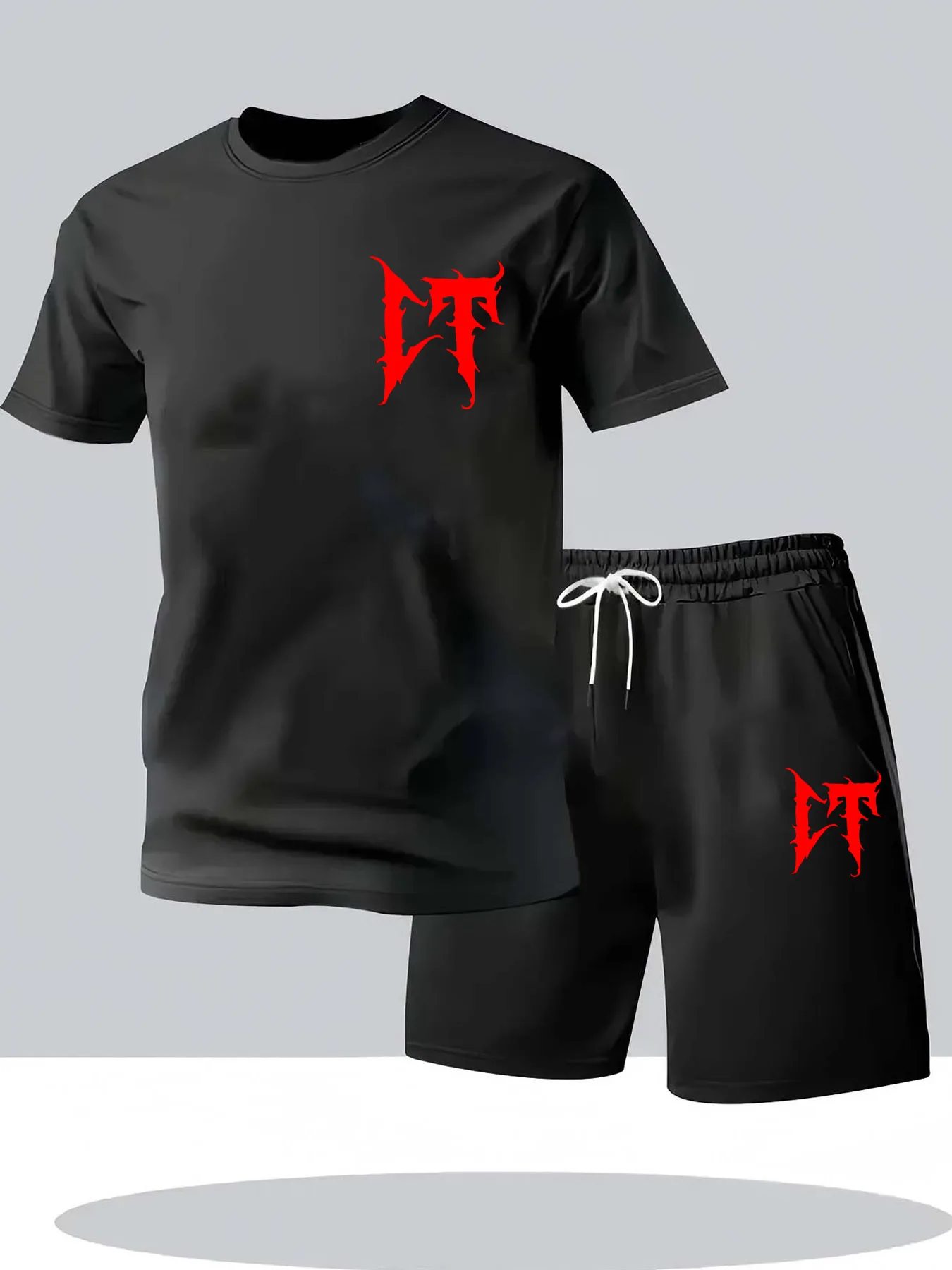 

Men Suits Leisure Short Sleeve Two Piece Set Daily Casual Mens Solid Color Outfits Summer Fashion T Shirt And Shorts