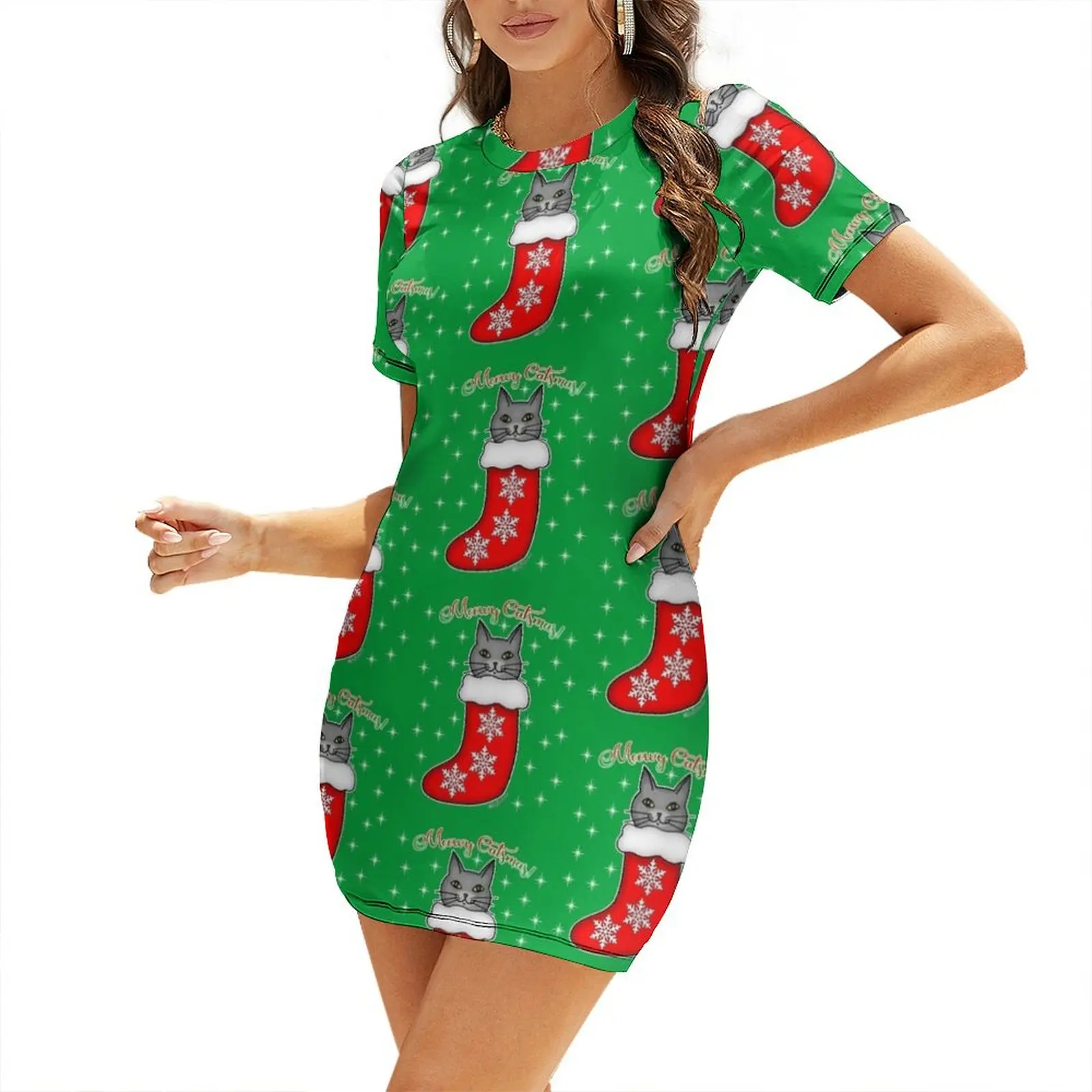 Meowy Catsmas! Robe à manches courtes pour femme, robes pour femmes, robes pour dames, robes courtes sexy et audacieuses 2026