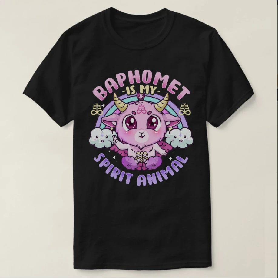 Baphomet Is My Spirit Animal Lucifer Cute Satan Goat T-Shirt 100% Cotton O-Neck Short Sleeve Casual Mens T-shirt Streetwear