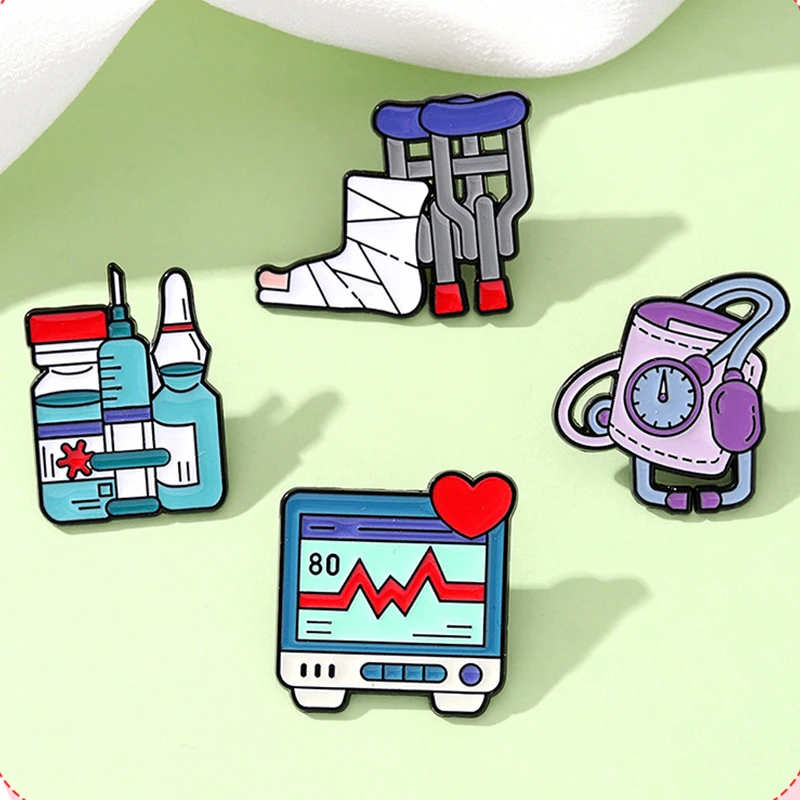 Cat Doctor Enamel Pins Cartoon Medical Electrocardiogram Surgical Knife Potion Lapel Badges Backpack Jewelry Accessories Gift