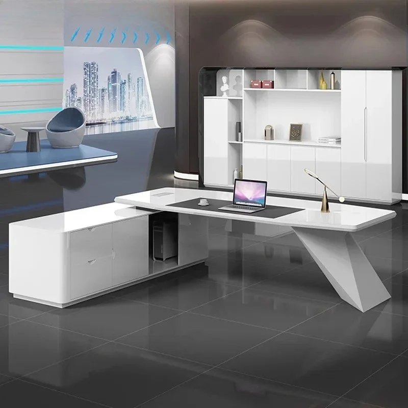 

K Painting boss office desk and chair combination simple modern light luxury fashion technology large desk furniture white desk
