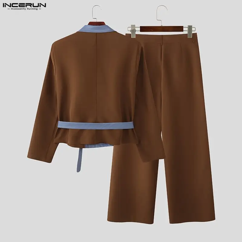 INCERUN Men Sets Patchwork Long Sleeve Double Breasted Blazer & Pants Two Pieces Sets Streetwear 2026 Elegant Fashion Men Suits view 5