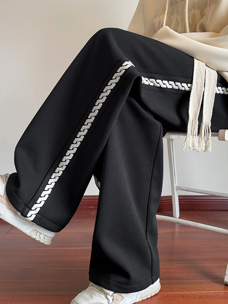 

Casual Patchwork Wide Leg Loose Straight Tube Pants Spring Autumn Spor Trendy Drapey Men's Faionable Breathable Polyester