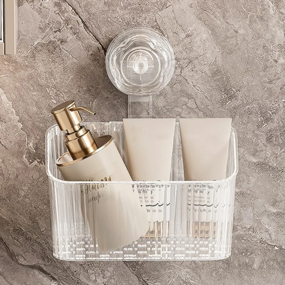 

Transparent Suction Cup Storage Rack Wall Mounted Large Capacity Cosmetic Storage Box Strong Load-Bearing Removable