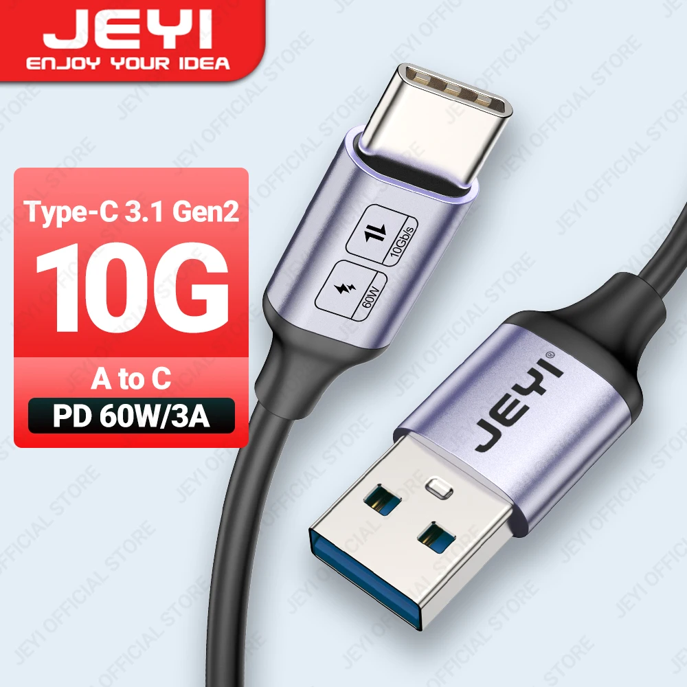 JEYI USB A to Type C Cable 60W Fast Charging 10Gbps Data Cord USB Charger for Samsung Xiaomi HTC Redmi Huawei Mobile Phone USB-C