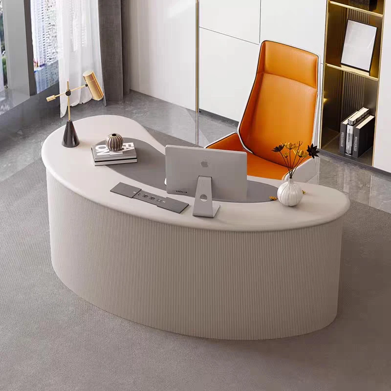 

High quality minimalist design curved desk luxury office furniture wooden boss office table and chair