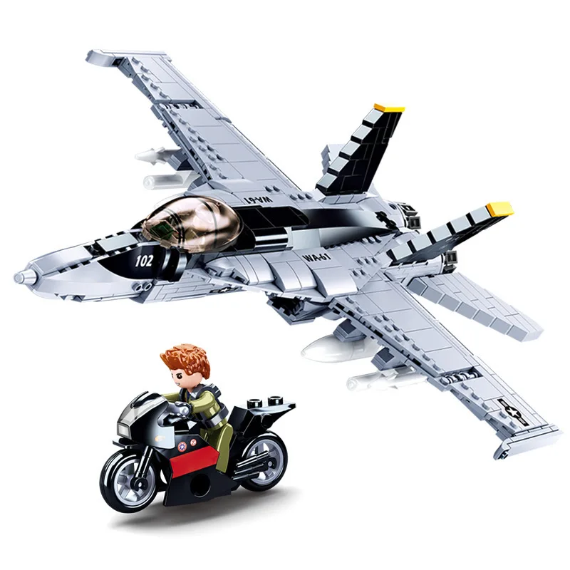 

Sluban WW2 Military F/A-18E Super Hornet Fighter Aircraft Building Blocks Kids Plane Educational Bricks Toy Model Christmas Gift