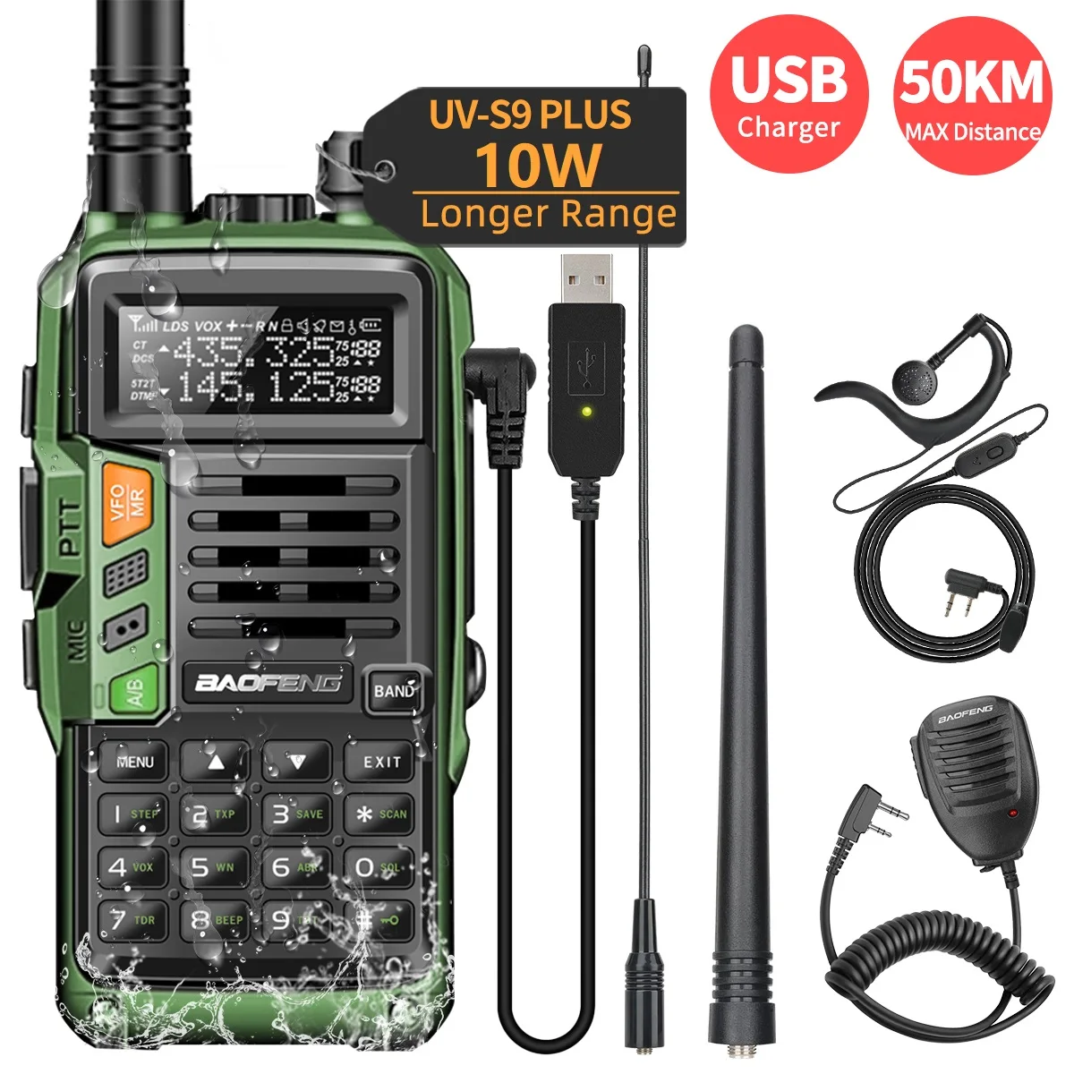 Baofeng UV-S9 PLUS 듀얼 밴드 워키토키, 장거리 VHF UHF 휴대용 라디오, UV-5R UV-K5 햄 캠핑용 양방향 라디오, 10W