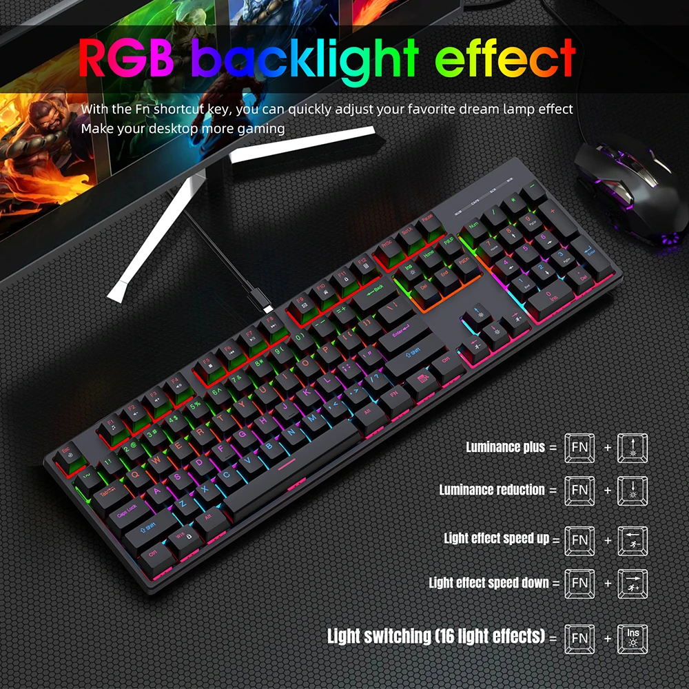 KEBIDUMEI 104 Keys Wired Keybo - огляд і ціна Gaming Keyboard Mouse Combo