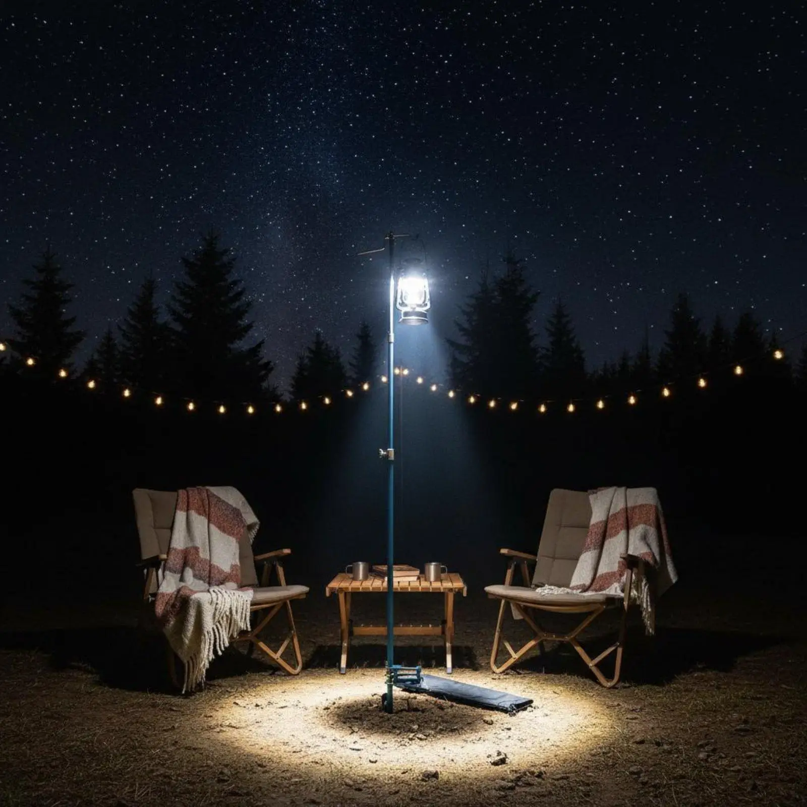 Compact Outdoor Light Stand Foldable Aluminum Alloy Lantern Hanger Adjustable Clamp for Camping Table Hiking Gear