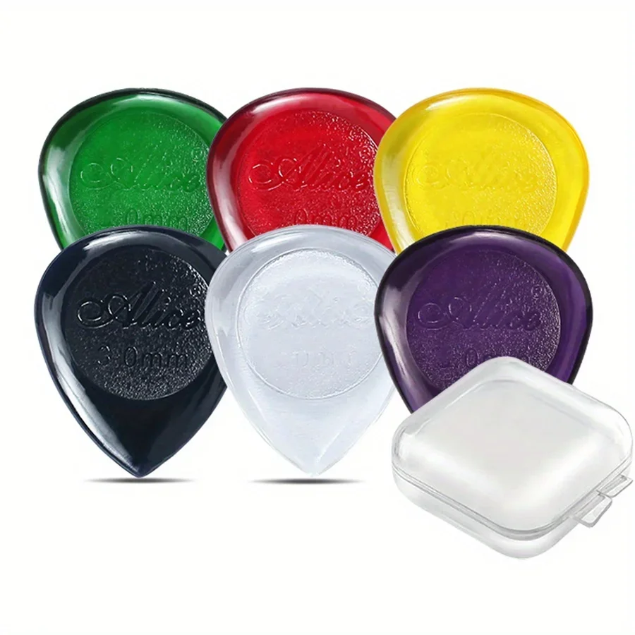 6pcs 2.5cm Colorful Transparent Guitar Picks 1/2/3mm Thick Teardrop Plectrum with Storage Box Acoustic Electric Guitar JXB