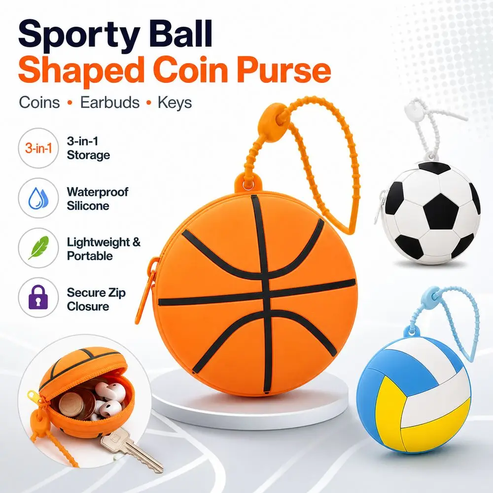Portable Creative Sporty Ball Shaped Coin Purse Mini Waterproof Silicone Ball Shaped Pouch Cartoon Key Ring Wallet