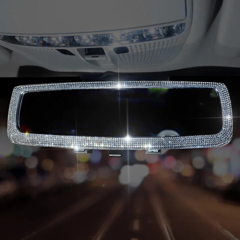 

Car Interior Rearview Mirror Decor Rhinestone Crystal Bling Diamond Ornament Rear View Mirror Cover Auto Accessories for Women