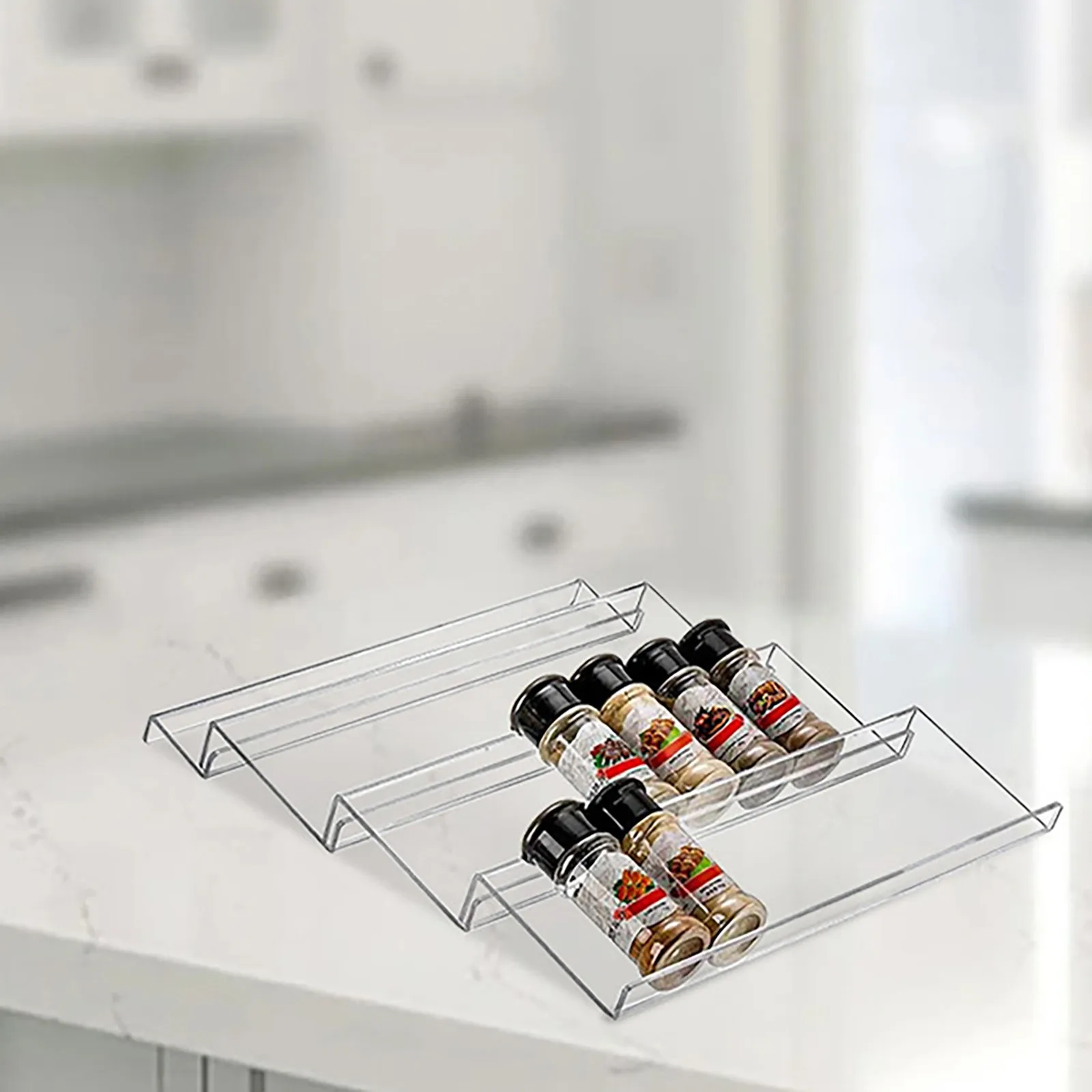 4 Layer Spice Drawer Organizer Adjustable Acrylic Spice Jars Rack Tray Expandable Seasoning Organizer Cabinet Kitchen Shelves