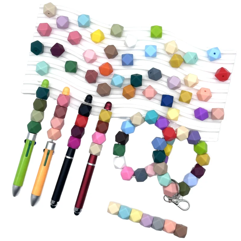10/20/50pcs14mm cuentas hexagonales de silicona DIY hacer pulseras collares llaveros y cadenas de decoración de coche cuentas decorativas