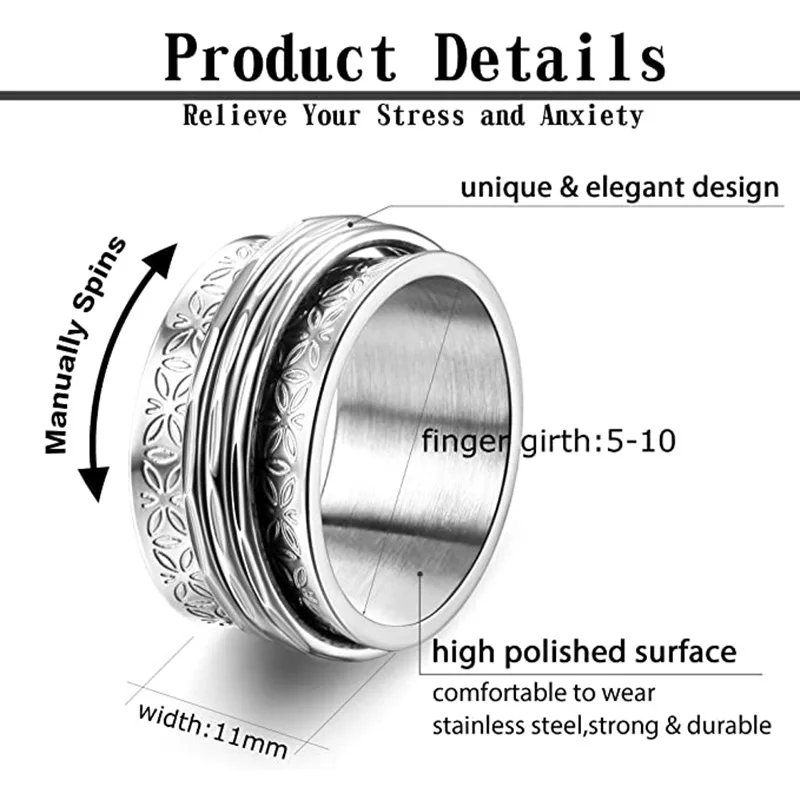 Punk Stainless Steel Butterfly Anxiety Rings for Women Men Rotating Anti Stress Fidget Spinner Ring Wedding Party Ring Jewelry