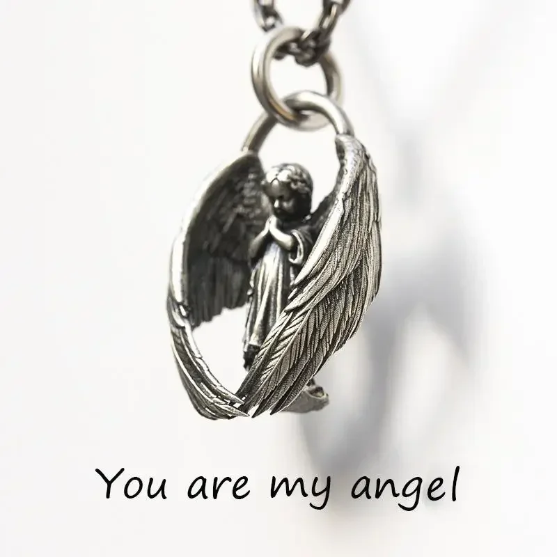 Retro Silver Color Angel Pendant Cute Little Boy Prayer Necklace Men and Women Charm Fashion Amulet Jewelry Birthday Gift