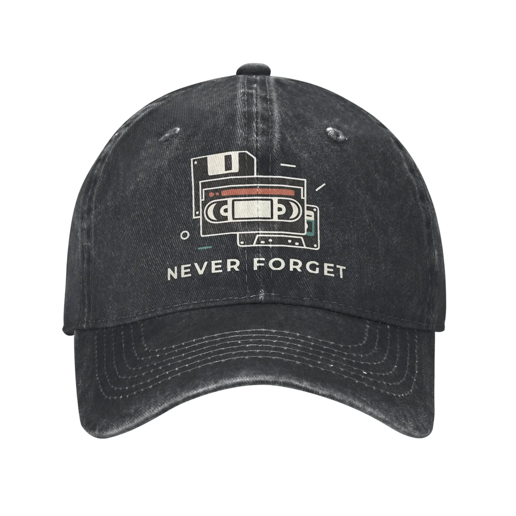 Never Forget Retro Cassette Tape VHS Music Old School Baseball Caps Men Women Distressed Denim Sun Cap  Outdoor Activities Caps