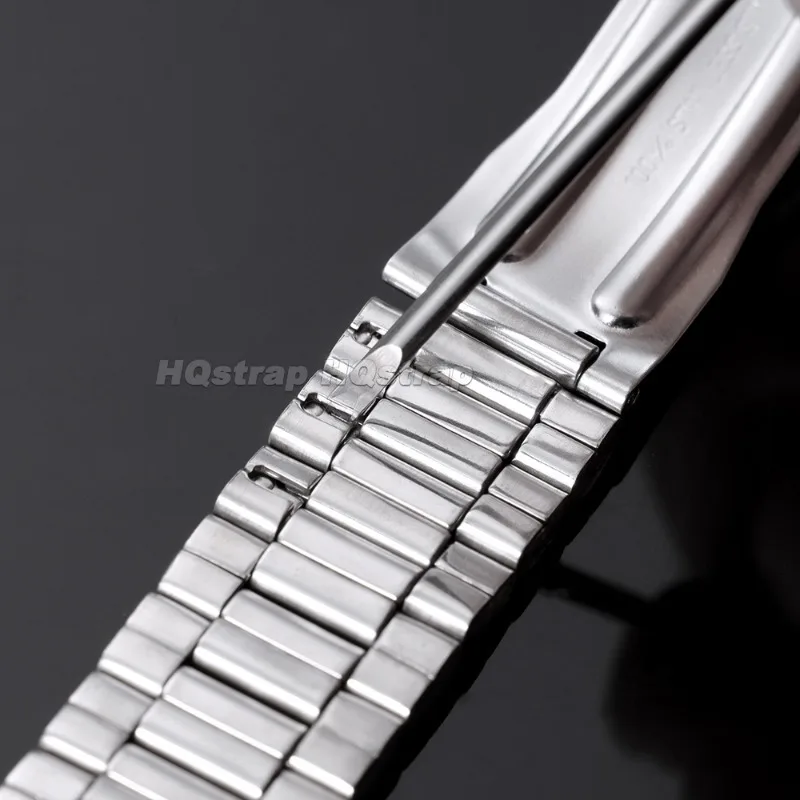 Gebogenes Edelstahl-Uhrenarmband 18/20mm, zwei Ausführungen, Metallglieder, Universalarmband für Rolex und Seiko, Faltschließe – Detail 12