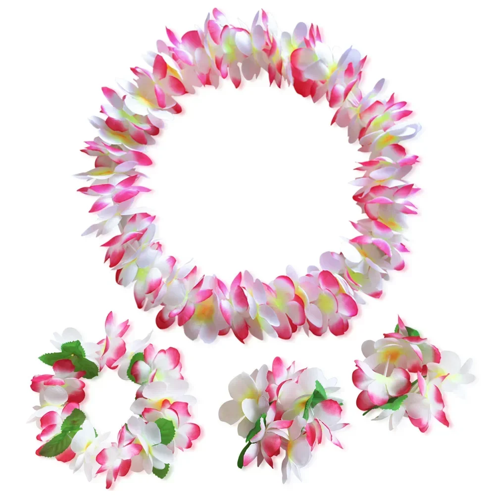 Hawaiian Leis Luau Tropical Headband Flower Crown Wreath Women Girls Necklace Bracelets Hair Band Party Halloween Christmas image 5