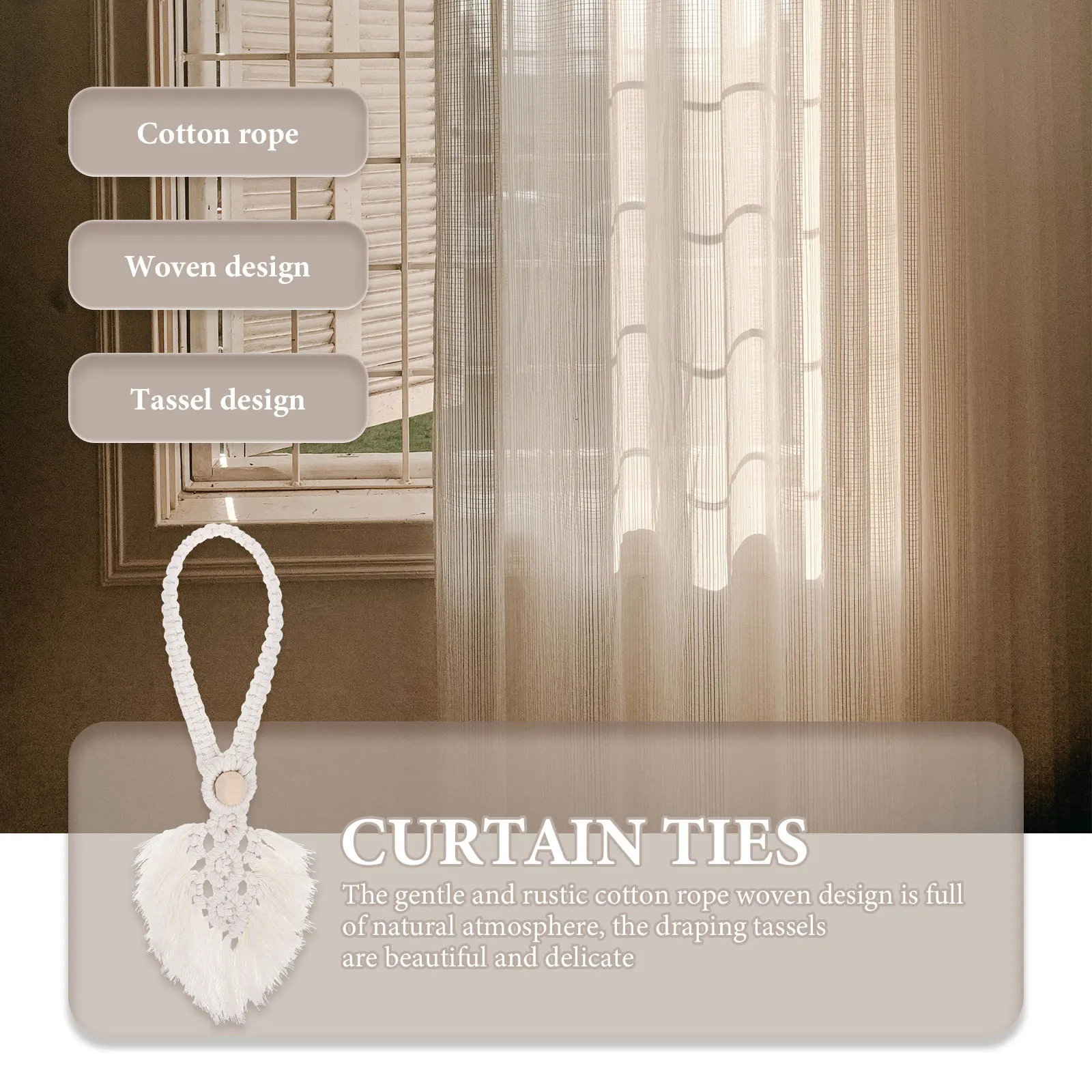 

4Pcs Cotton Rope Curtain Tiebacks Farmhouse Style Decorative Holders for Bedroom Living Room Drapes Tassel Curtain Ties