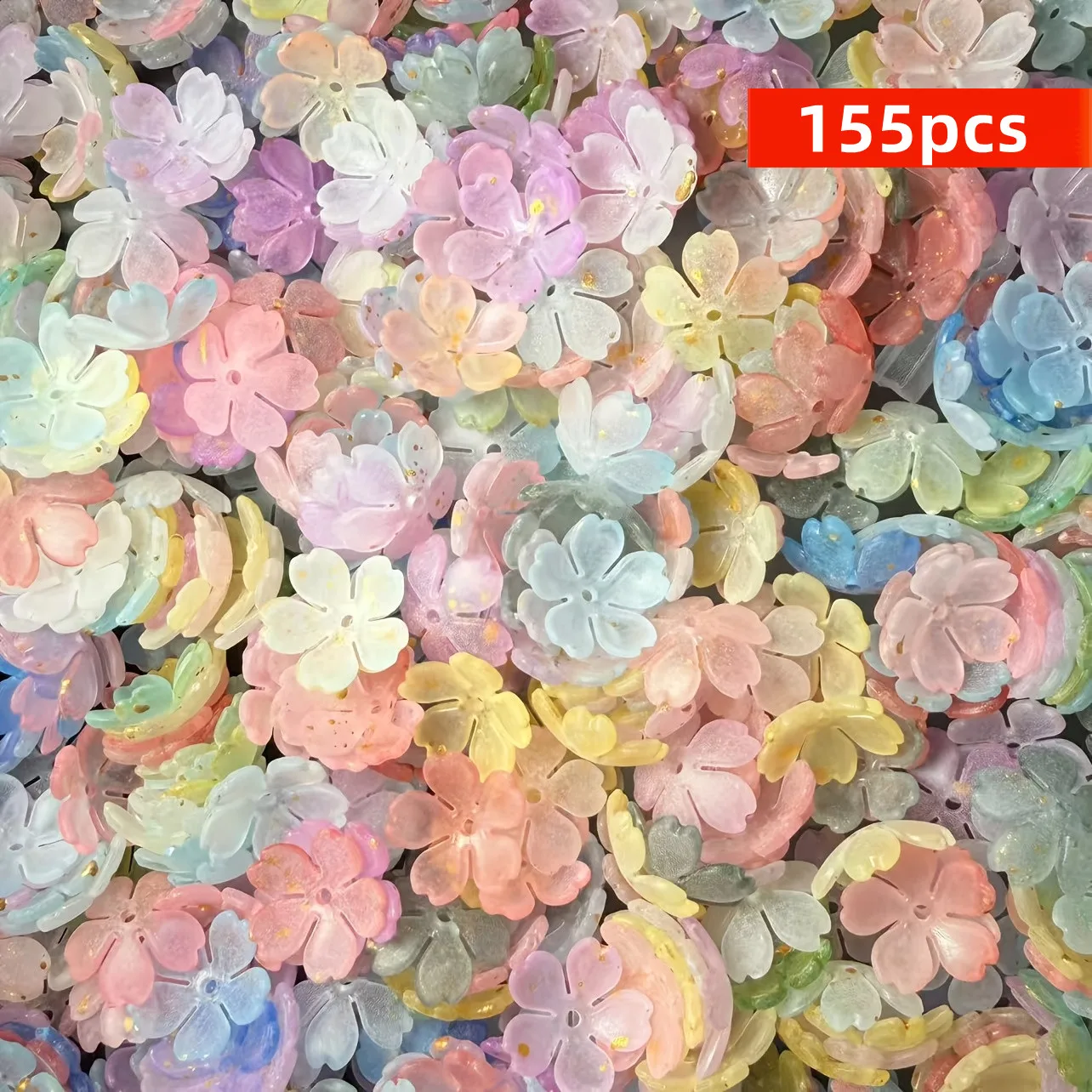 15mm 155pcs Peach Blossom Three-Dimensional Holes Sprinkled with Golden, Peach Blossom Scattered Beads for DIY Jewelry Making