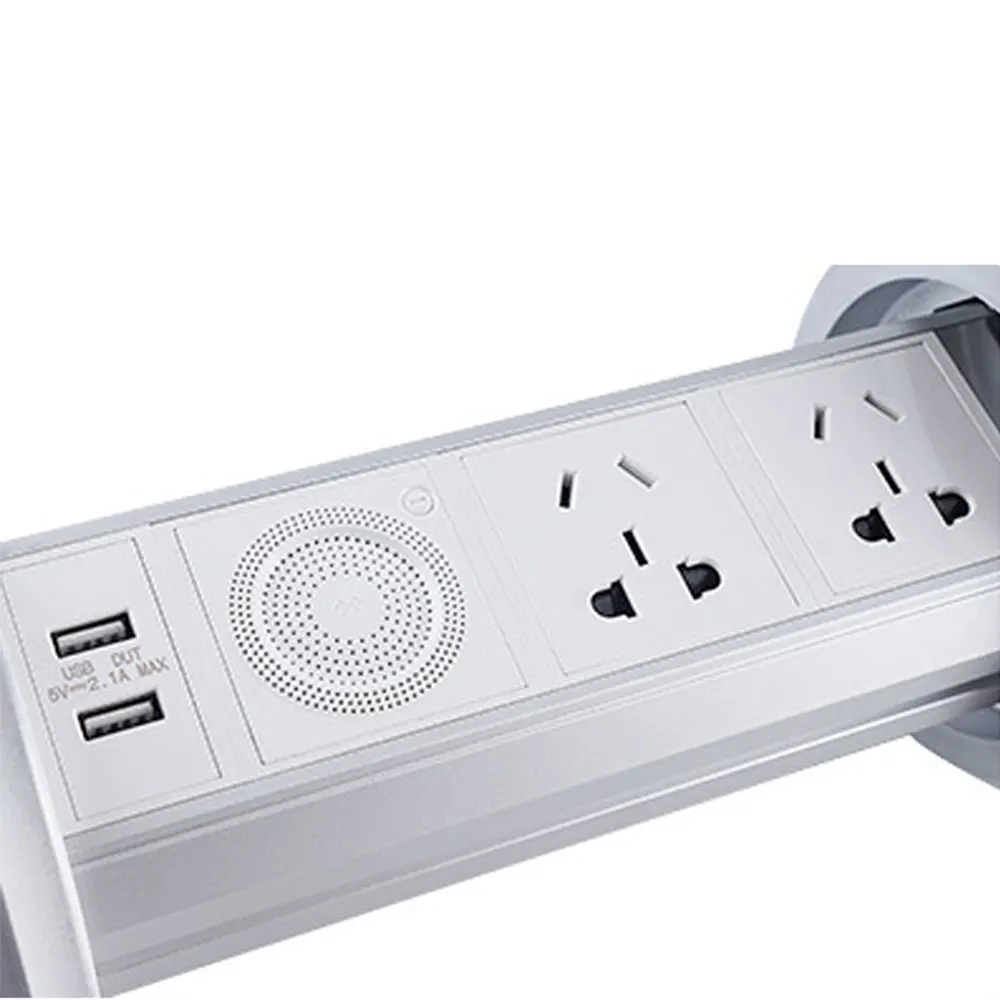 Desk Wireless and USB charge power outlet universal five holes manual pull up tabletop socket + Bluetooth speaker plug wire 1.5m