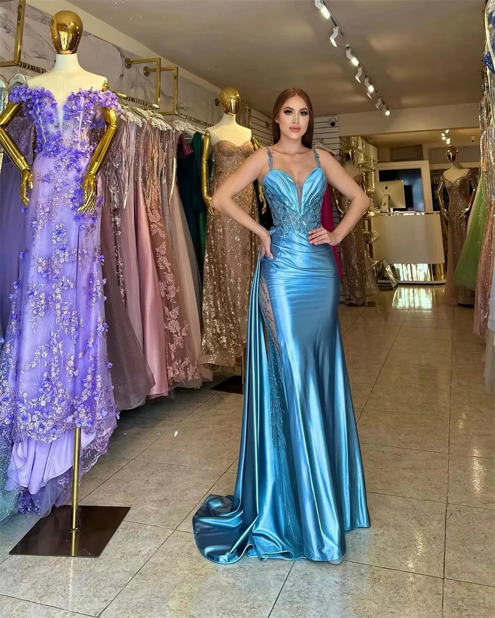 مثير أسود ساطع السباغيتي حزام فساتين لحضور الحفلات الموسيقية السباغيتي حزام بلا أكمام Vestidos De Fiesta حورية البحر مخصصة 2025 Fساتين سه #3