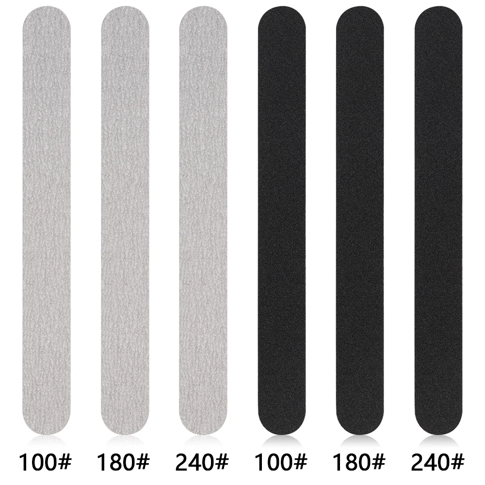 10pcs Black/Grey Removable SandPaper Nail File Straight  Replacement Nail File 100/180/240 With Stainless Handle Sanding Tools