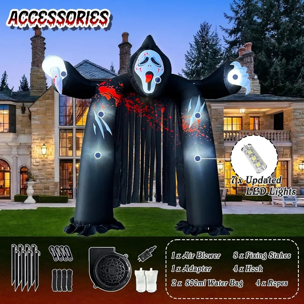 Arco inflable de Halloween con temática de fantasmas espeluznante con luces LED para decoraciones para fiestas al aire libre
