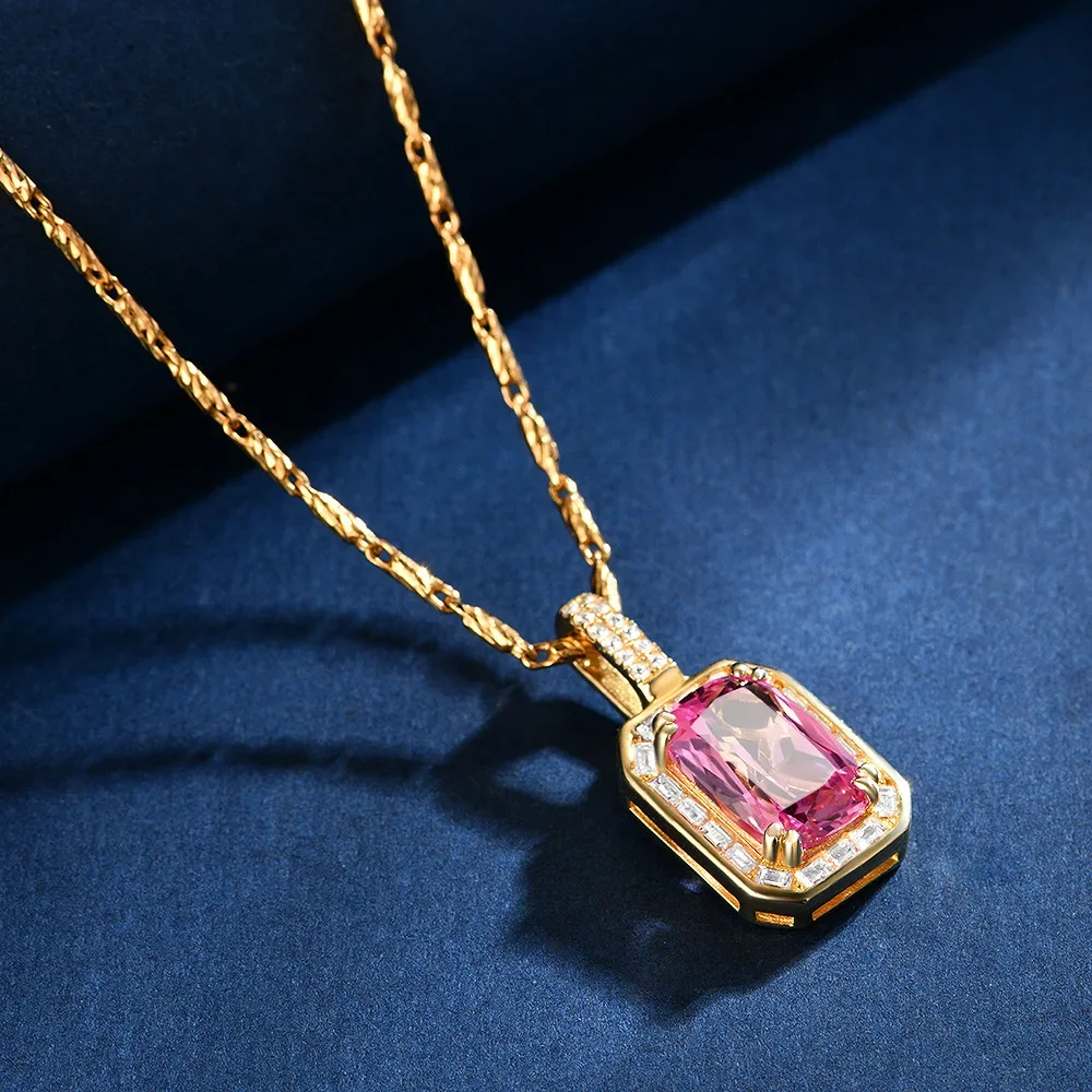 

Новое серебряное окантовка S925, хит продаж, 8*12, прямоугольное 6-каратное розовое сапфировое модное ожерелье, ювелирные изделия для свадьбы