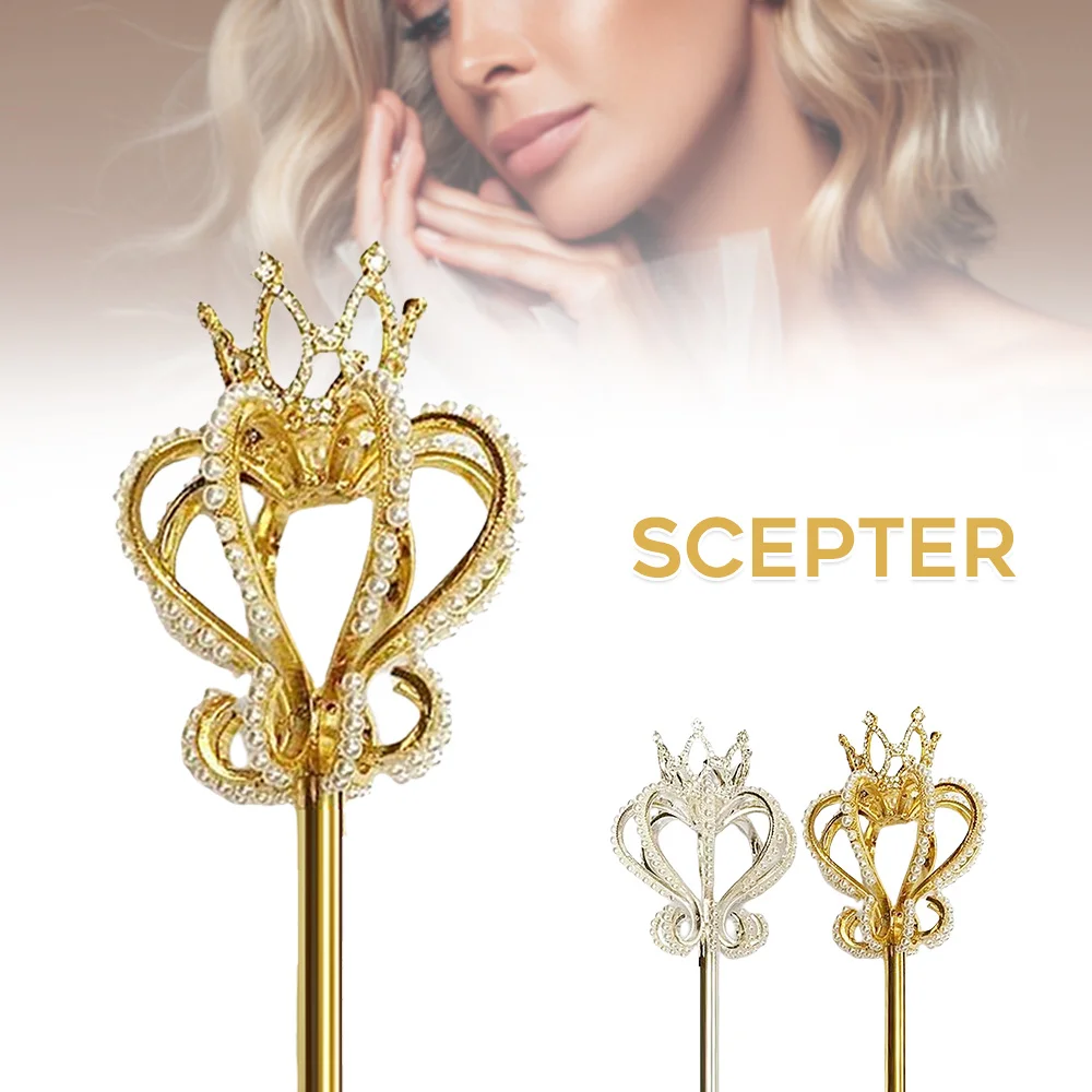 Pioessa Goddess Beauty Pageant Props Scepter Pearl Crystal Pageant Costume Props Party Handheld Fairy Sticks Silver Gold Color