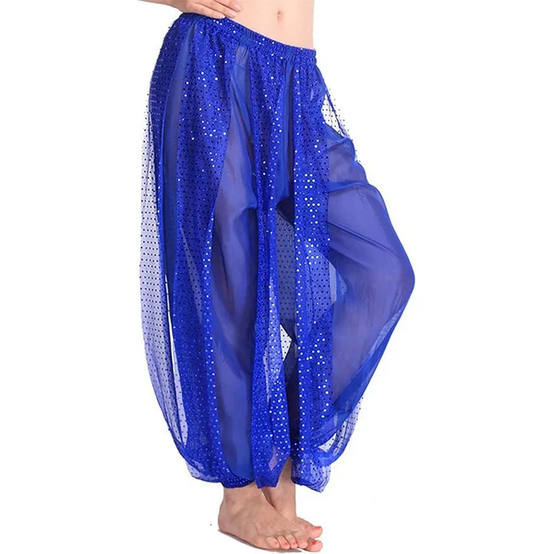 Women Shiny Belly Dance Harem Pant Arabic Halloween Lantern Sequins Bloomers Trousers Fancy Loose Pants for Dancewear Practice