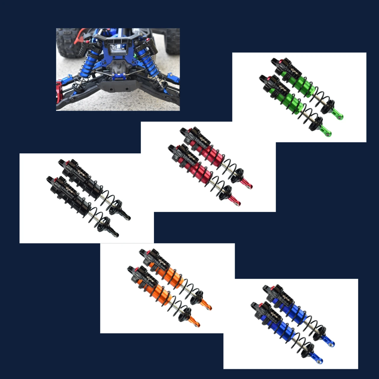 

Aluminum Front L-Shape Piggy Back Adjustable Spring Dampers For 1/8 Sledge
