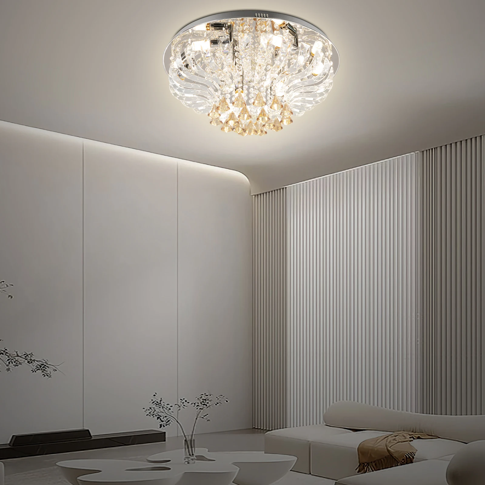 Crystal Ceiling Light LED Modern Luxury Flush Mount Chandelier Home Decor Lighting Fixture for Living Room Bedroom 85V-265V