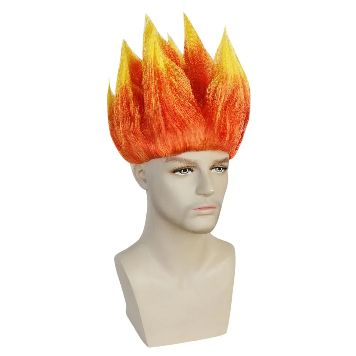 Perruque de Cosplay synthétique pour hommes, perruque de flamme Orange à pointes, perruque courte de feu, tenue pour fête d'halloween
