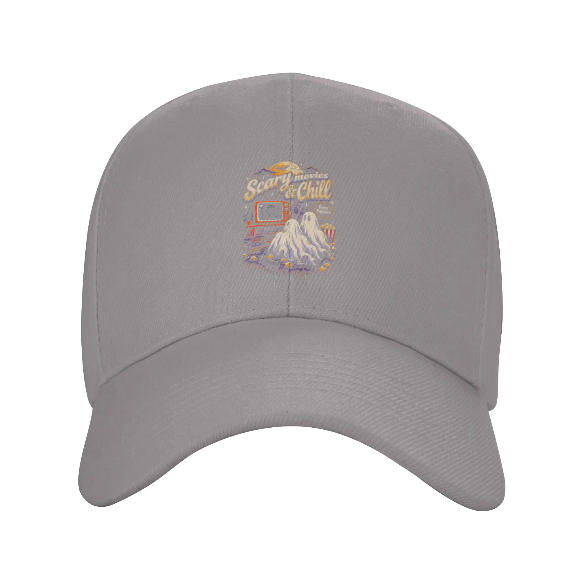 Ghosts enjoying scary movies and popcorn halloween Trendy Baseball Cap Tennis Match Structured Dad Hat