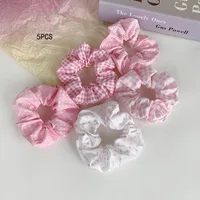 5pcs Polka Dot Hair Ties Elegant Cute Fabric Scrunchies with Flower Prints Sweet Floral Dot Hair Bands Academy Style for Ages - Image 5