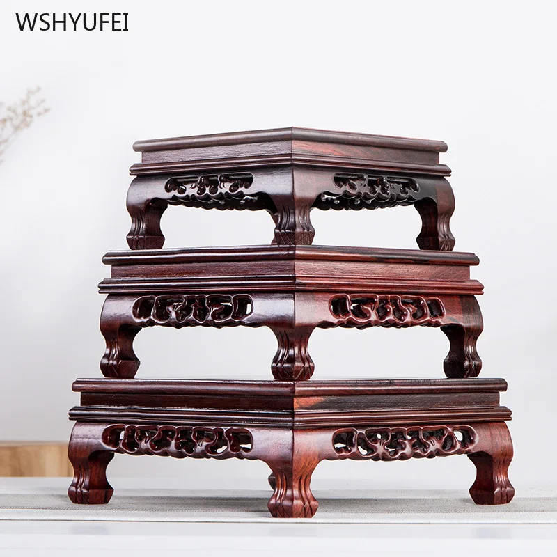 

1 Pc Regular Rectangular Base Woodcarving Handicrafts Household Buddha Statue Altar Vase Statue Tea Set Base Home Decoration