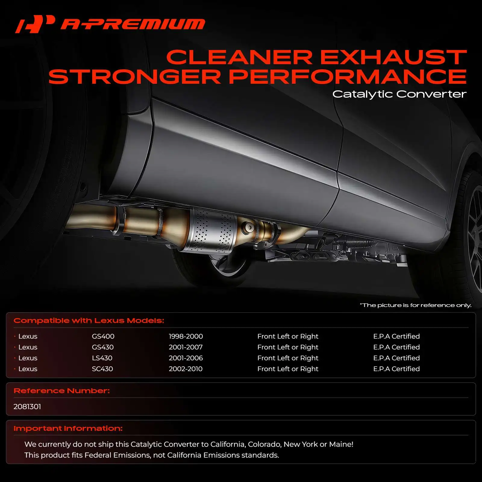 A-Premium Left or Right Side Catalytic Converter for Lexus GS400 1998-2000 GS430 2001-2007 LS400 1998 LS430 2001-2006 SC430