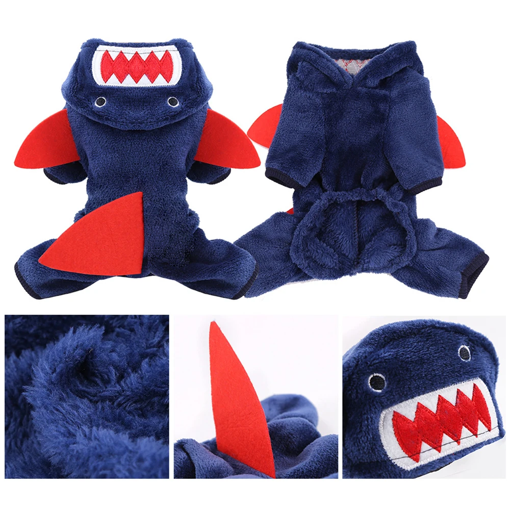 

Pet Shark Costume for Small Dogs Soft Comfortable Breathable Warm Hoodie Coral Fleece Puppy Clothes Autumn Winter Dress