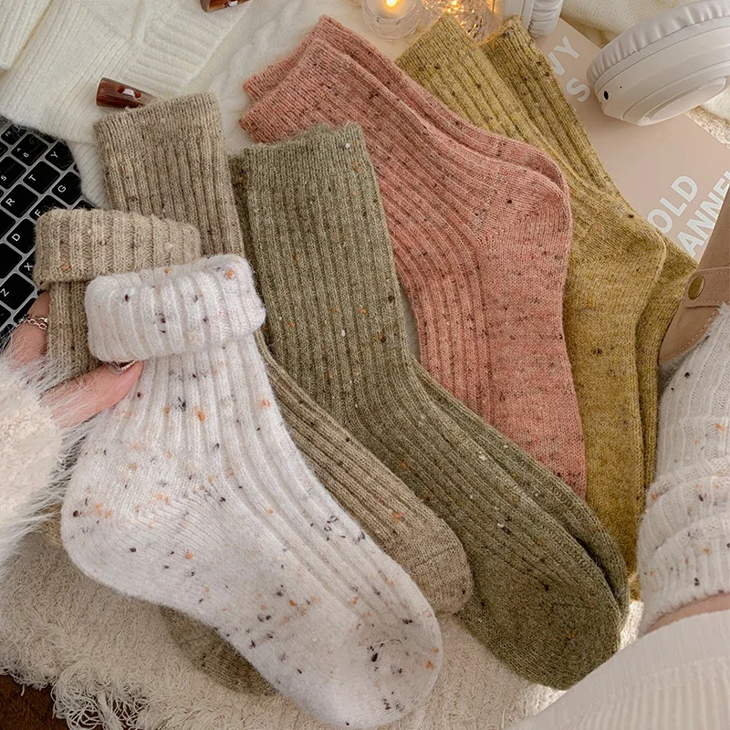 Luxury Women Wool Socks Warm Winter Thick Cashmere Casual Japanese Fashion Solid Color Comfortable Home Sock Long High Quality